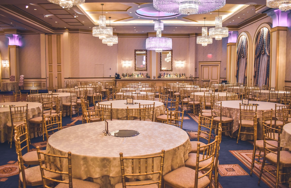 Wedding reception hall with DJ setup