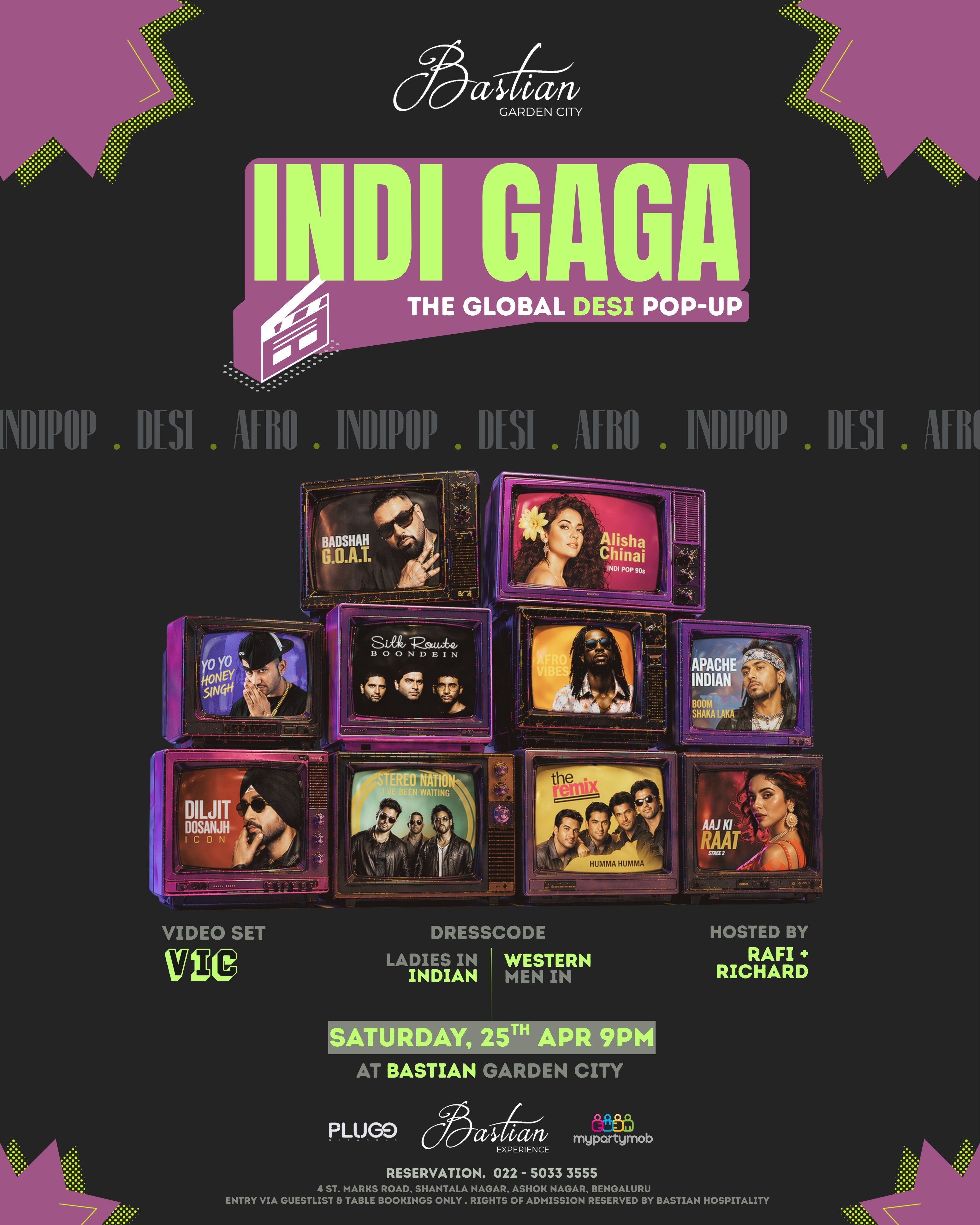 Event flyer — Indi Gaga — The Global Desi Pop-Up at Bastian Garden City
